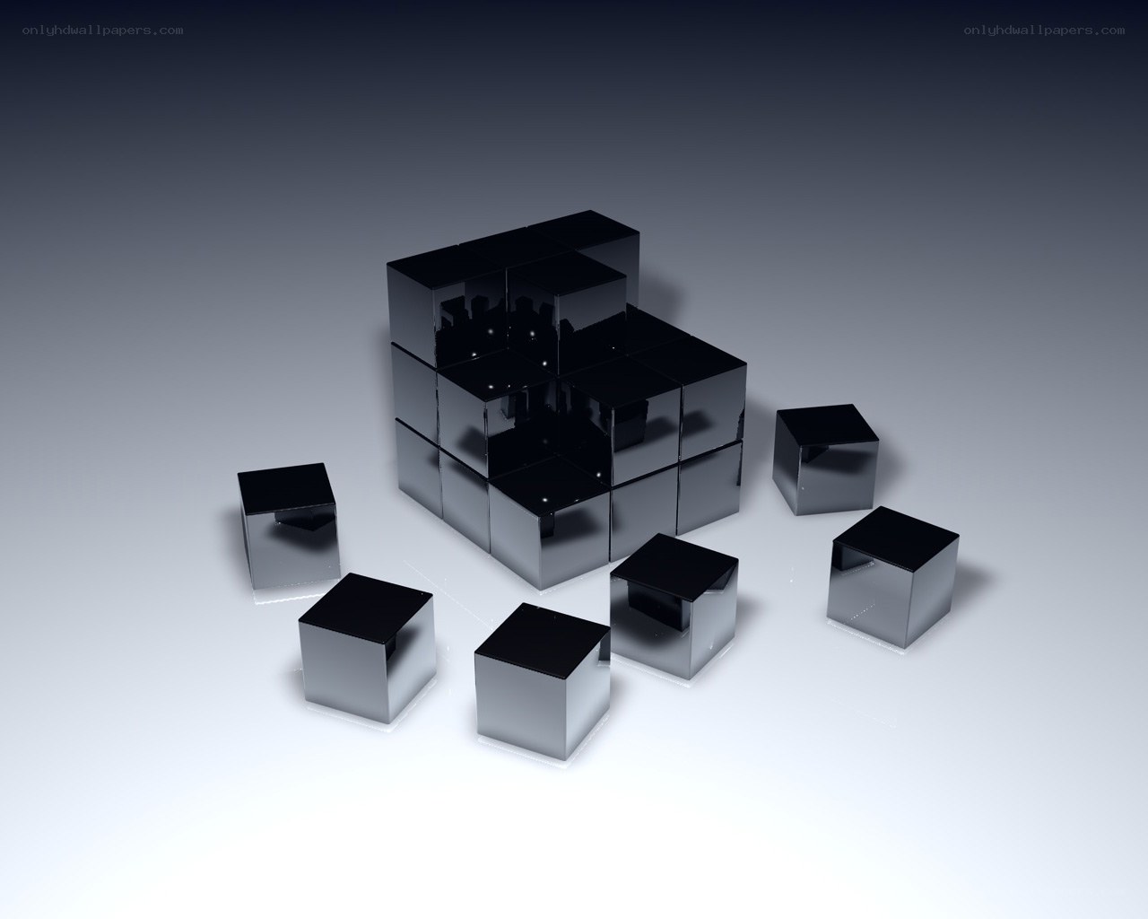 Black cubes on white surface