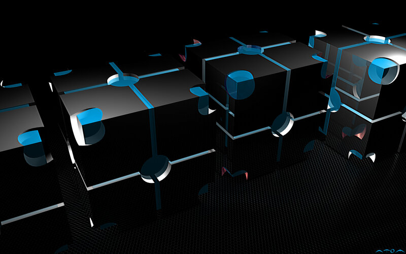 Black Cubes with Blue Lines