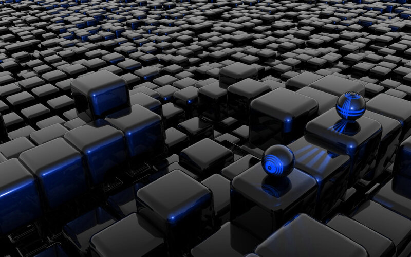 black cubes with blue spheres