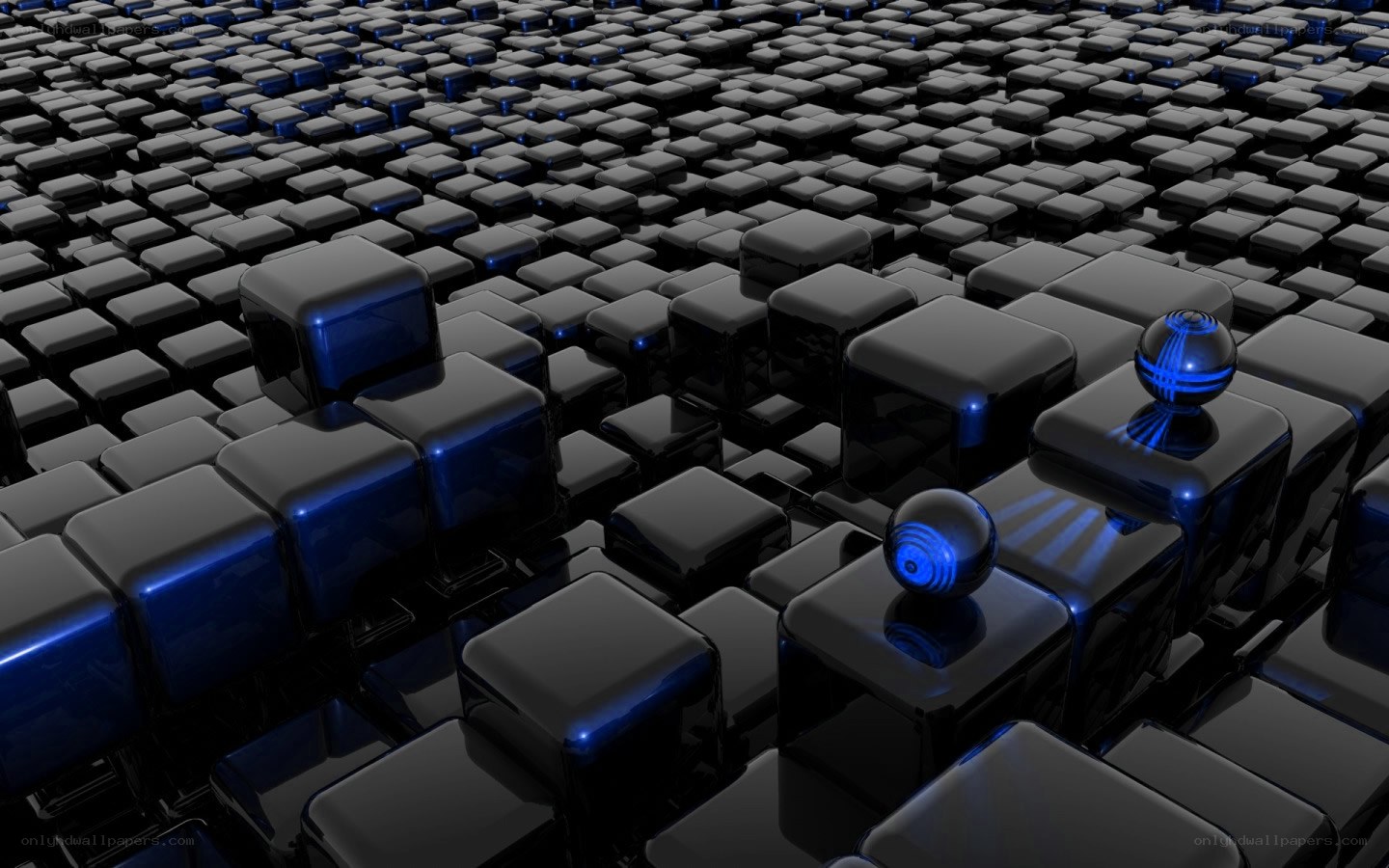 black cubes with blue spheres