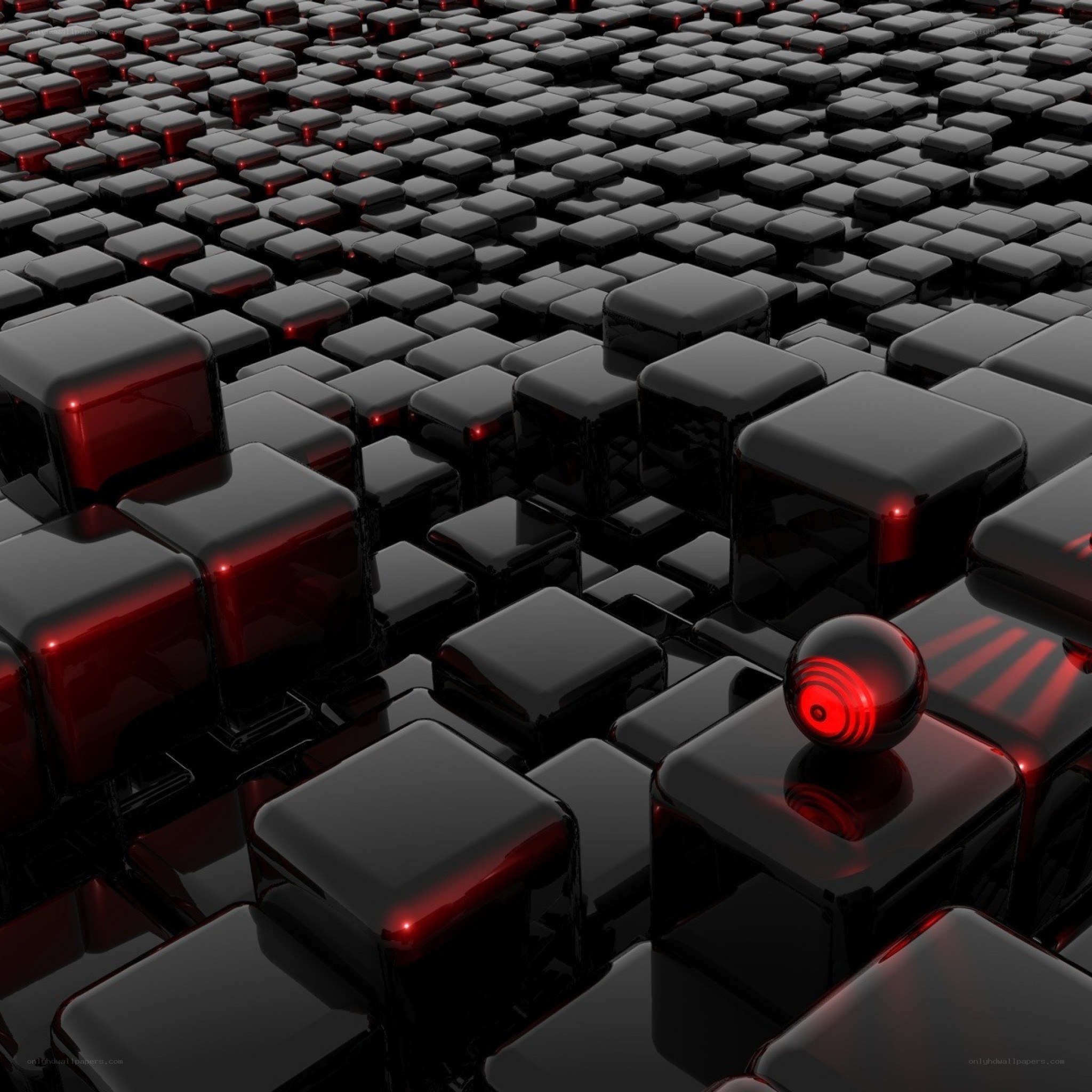 black cubes with red lights