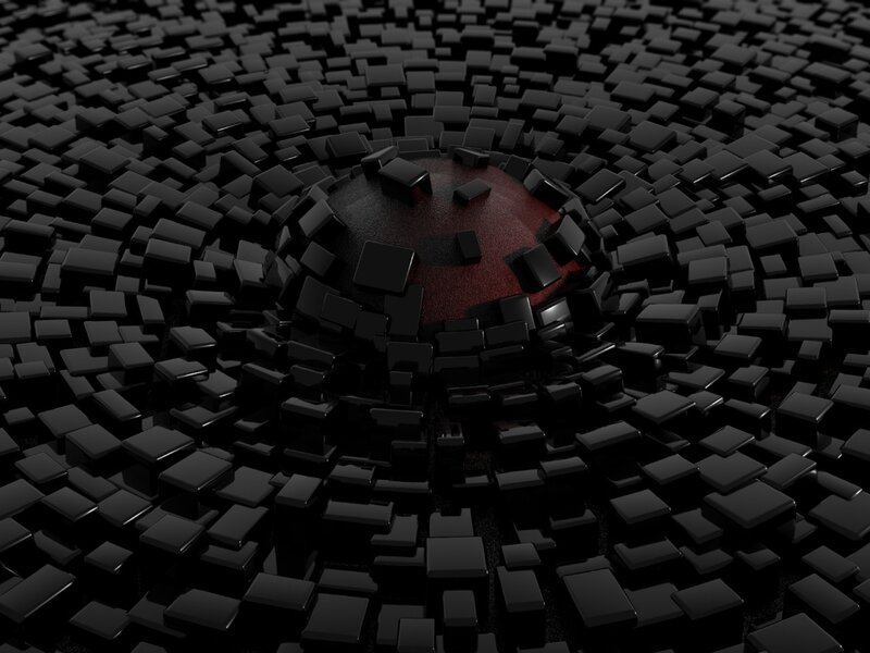 black cubes with red sphere