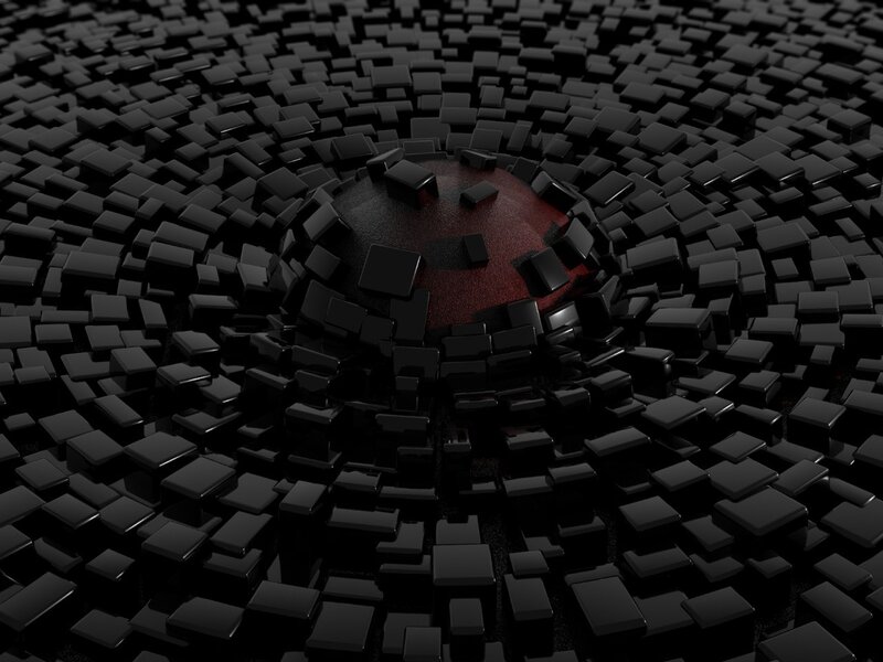Black Cubes with Red Sphere — Abstract