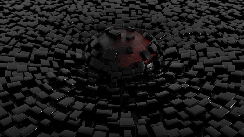Black Cubes with Red Sphere — Dramatic, 3d Render