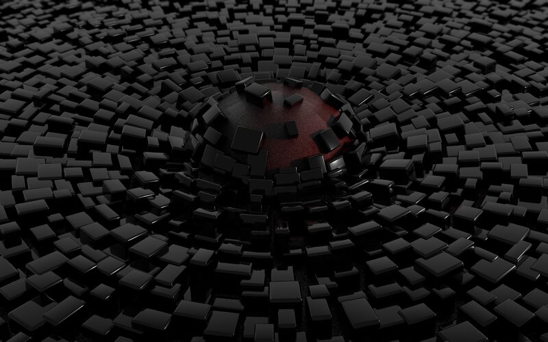 Black Cubes with Red Sphere — Dramatic
