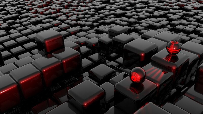 Black Cubes with Red Spheres — 3d Render, Red Lights