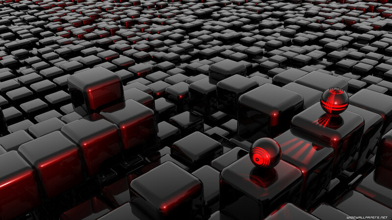 black cubes with red spheres