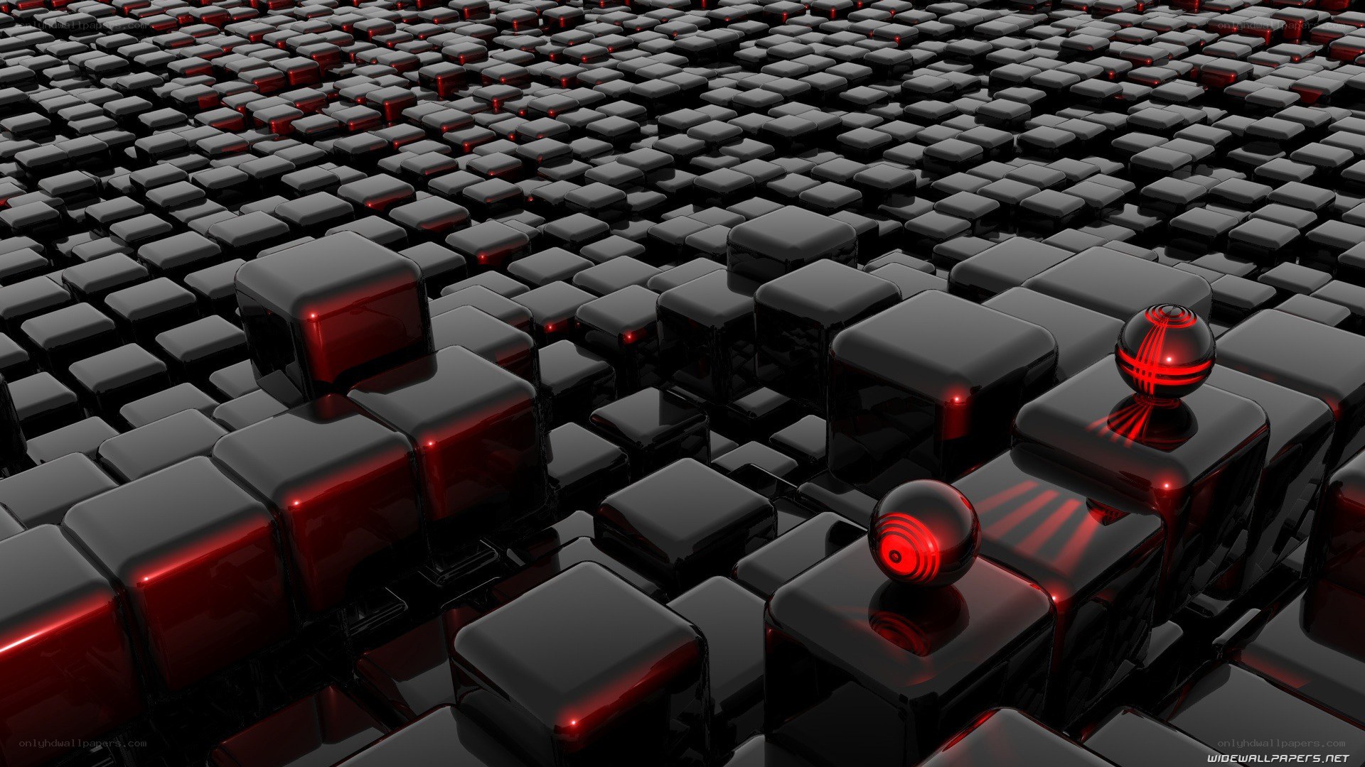 black cubes with red spheres
