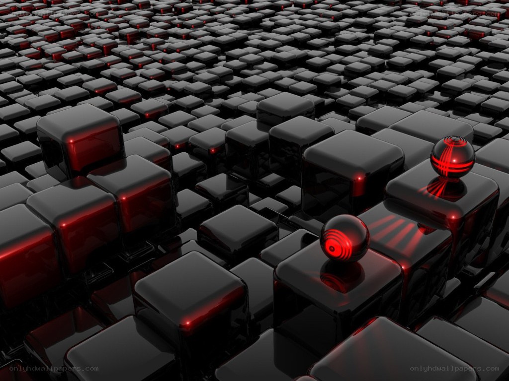 black cubes with red spheres