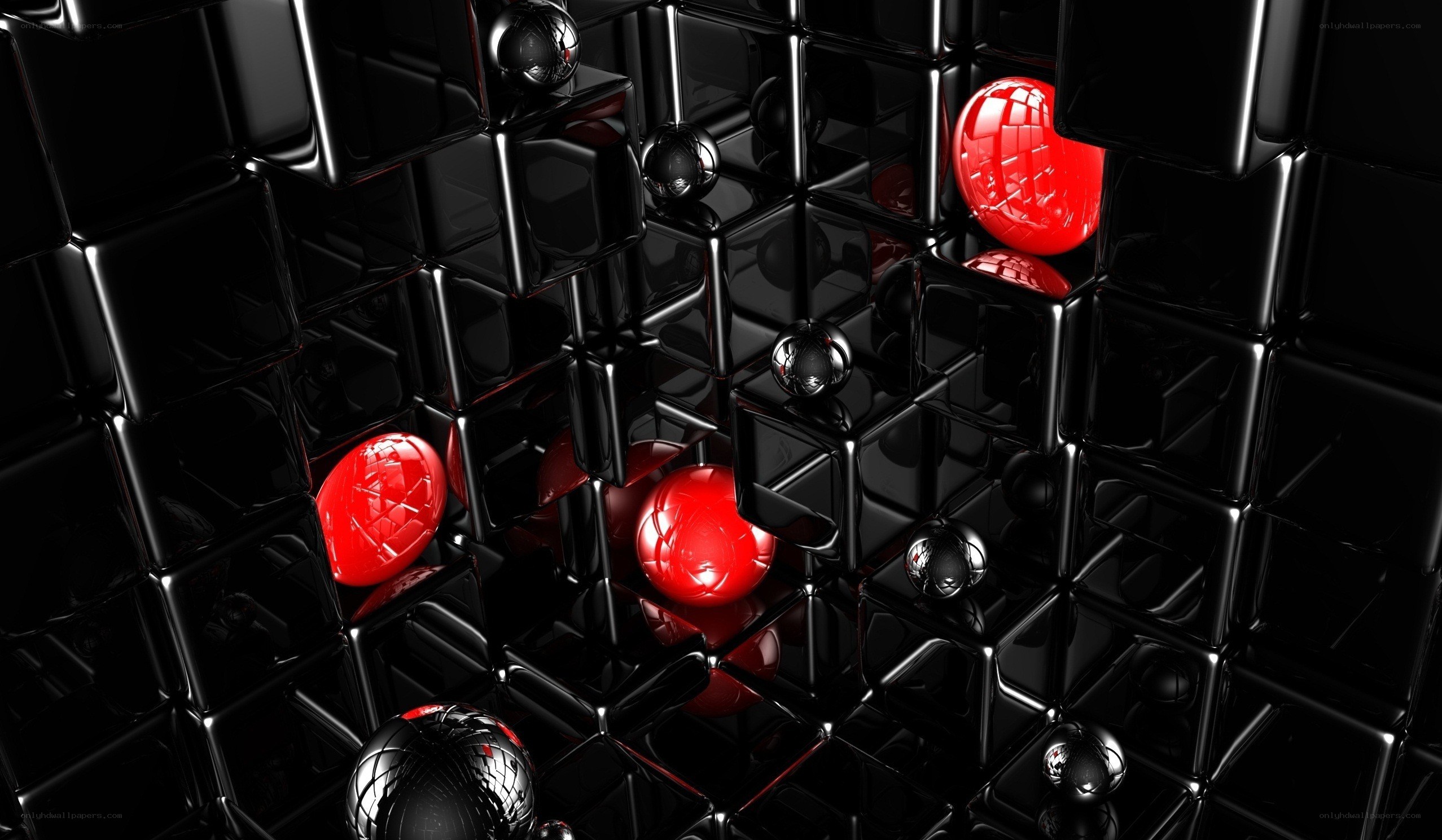 black cubes with red spheres