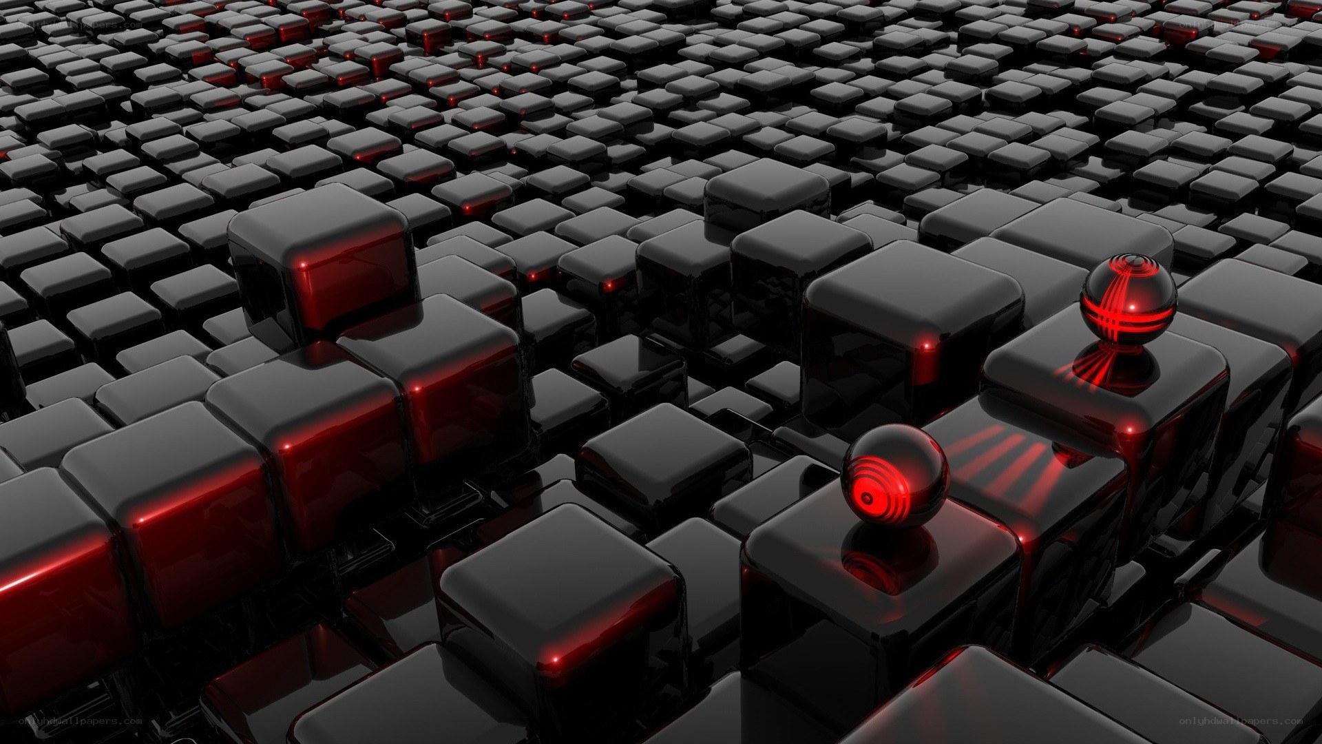 black cubes with red spheres