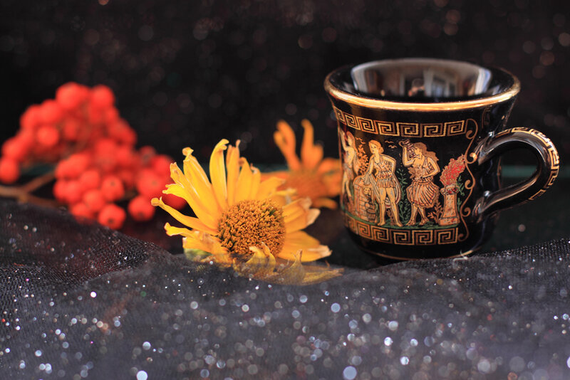 Black Cup with Greek Design