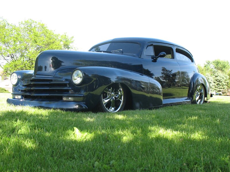 Black Custom Car — Calm, Afternoon, Photograph, Grass