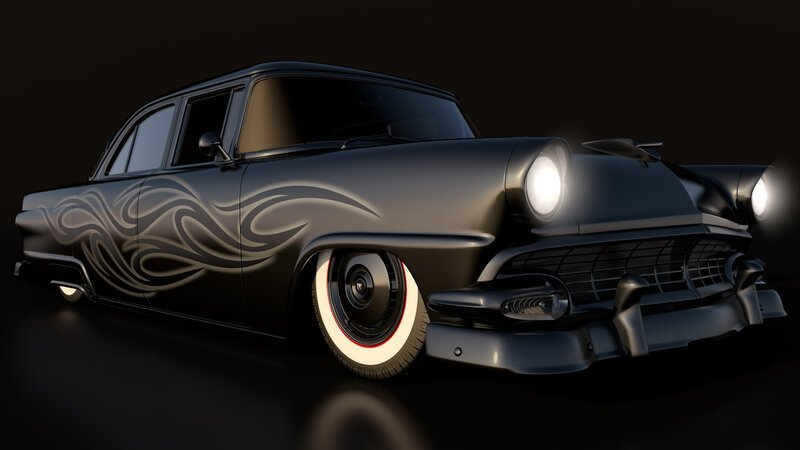 Black Custom Car — Dramatic, Night, 3d Render