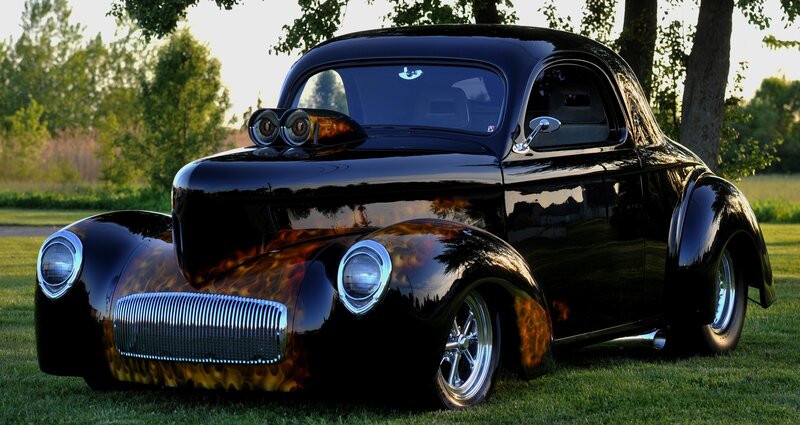 Black Custom Car — Dramatic, Sunset, Photograph
