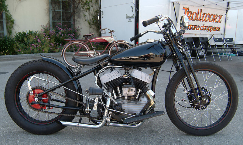 Black Custom Chopper Motorcycle — Calm, Afternoon