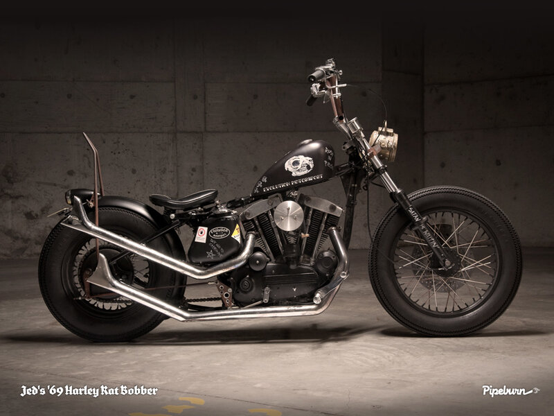 Black Custom Chopper Motorcycle — Dramatic