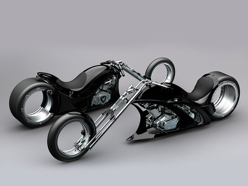 Black Custom Chopper Motorcycle — Neutral, 3d Render