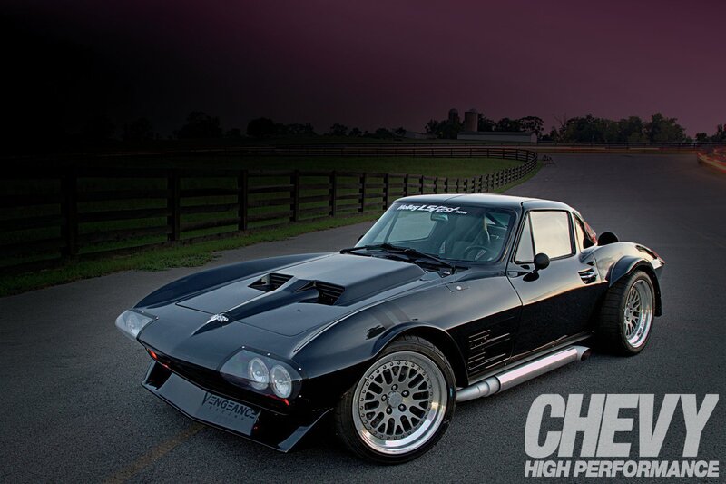 Black Custom Corvette — Dramatic, Sunset