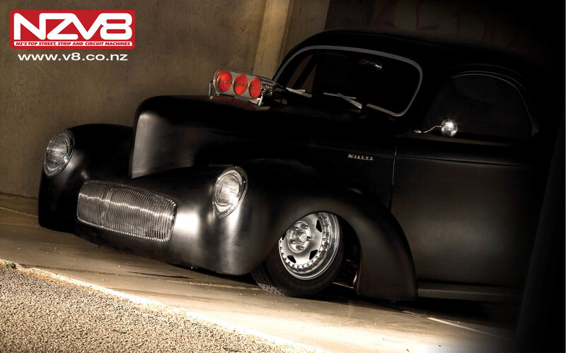 Black Custom Hot Rod — Dramatic, Night