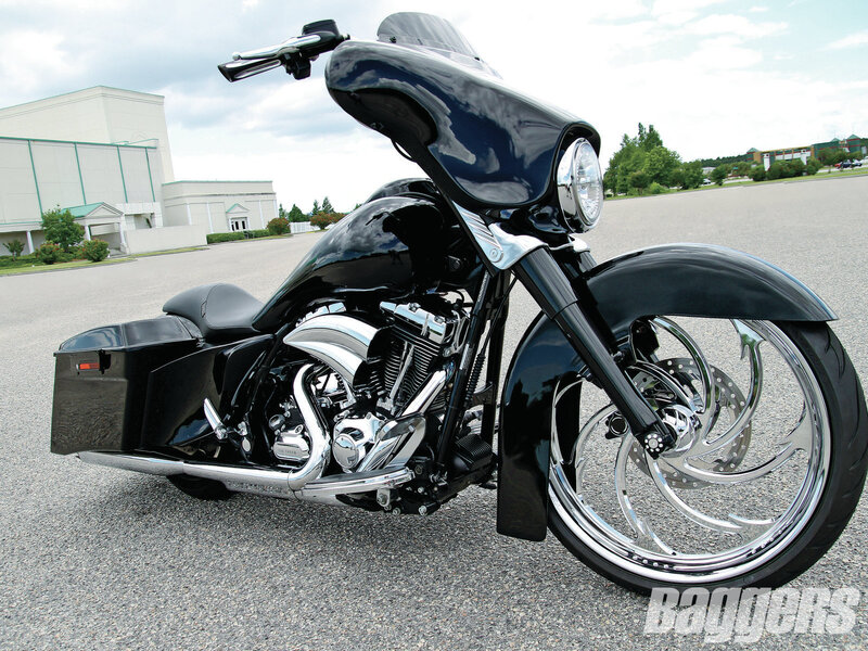 Black Custom Motorcycle — Calm, Afternoon, Photograph