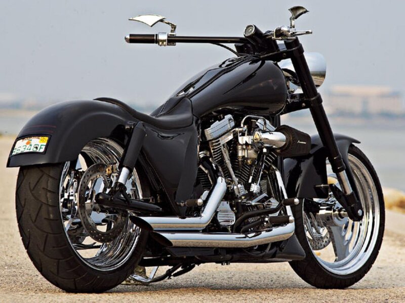 Black Custom Motorcycle — Calm, Photograph