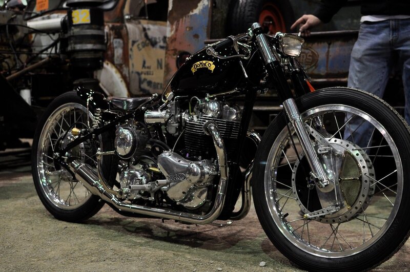 black custom motorcycle display
