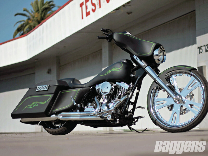 Black Custom Motorcycle — Dramatic, Afternoon, Photograph, Building