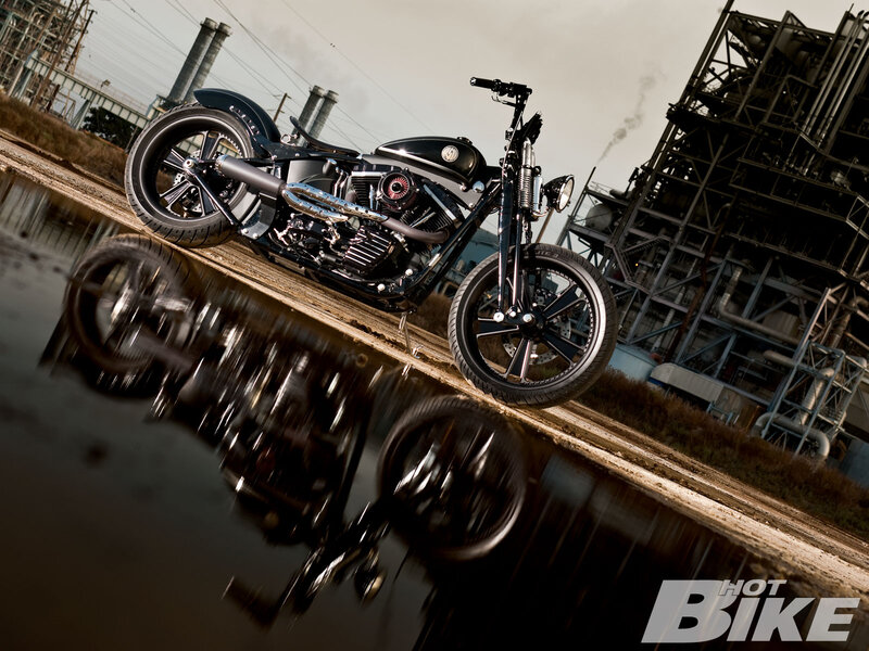 Black Custom Motorcycle — Dramatic, Afternoon, Photograph