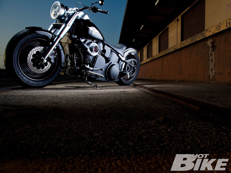 Black Custom Motorcycle — Dramatic, Night