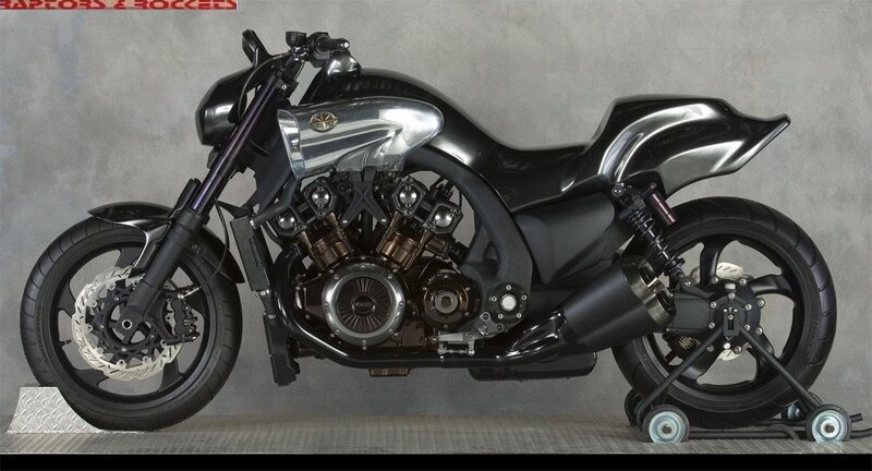 Black Custom Motorcycle — Dramatic, Photograph, Engine