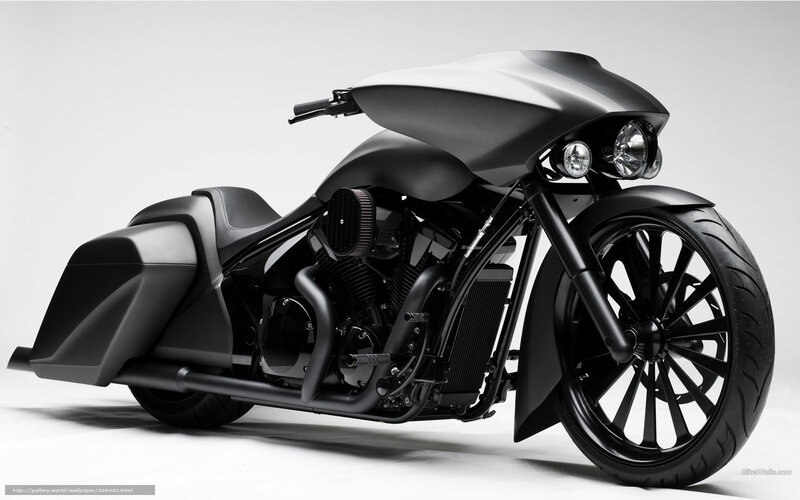 Black Custom Motorcycle — Dramatic, Photograph, Headlight