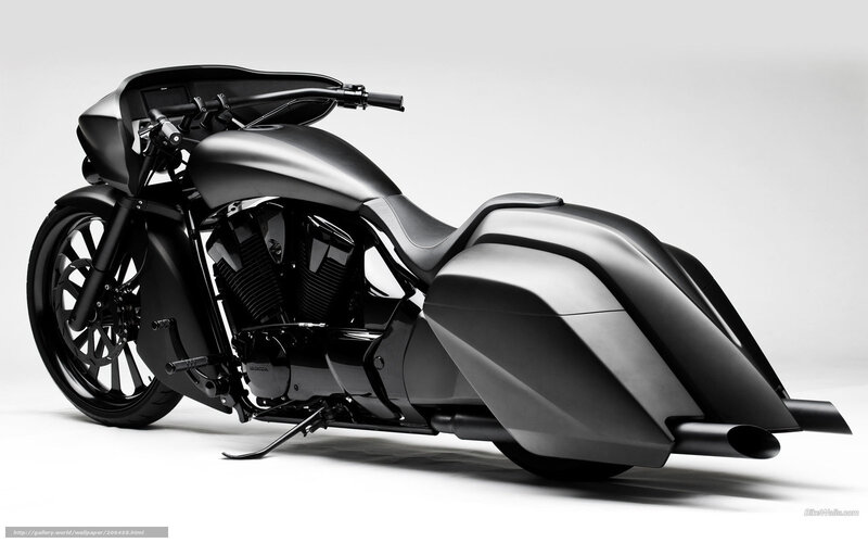 Black Custom Motorcycle — Dramatic, Photograph, Seat, Saddlebags