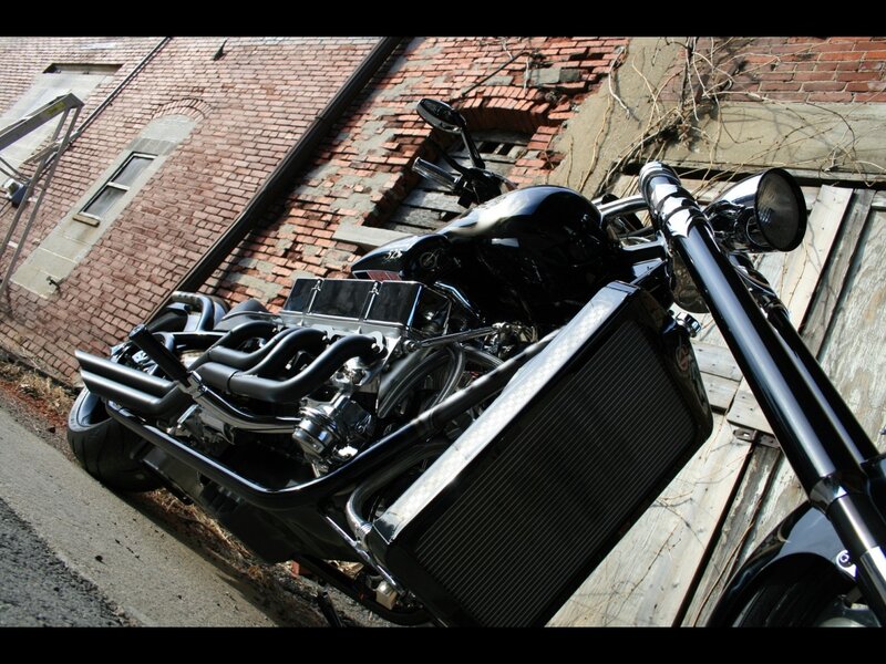 Black Custom Motorcycle — Dramatic