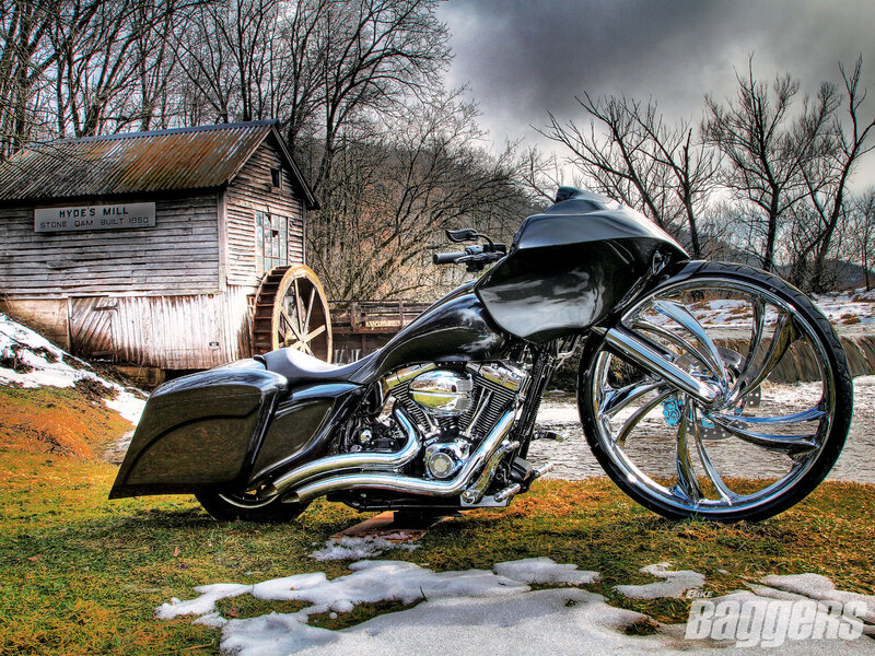 Black Custom Motorcycle — Dramatic, Winter