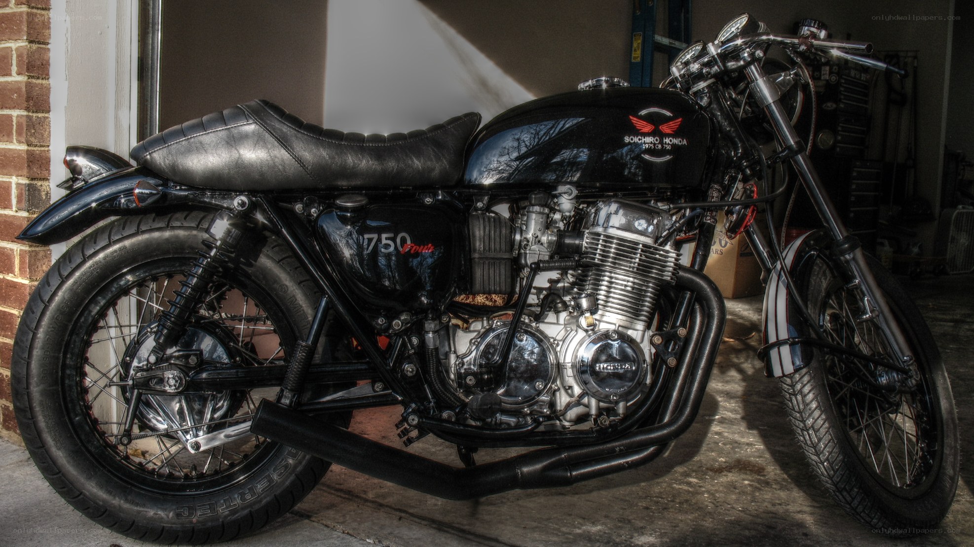 black custom motorcycle in garage