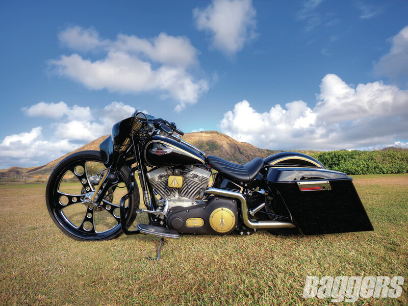 Black Custom Motorcycle — Serene, Afternoon, Photograph