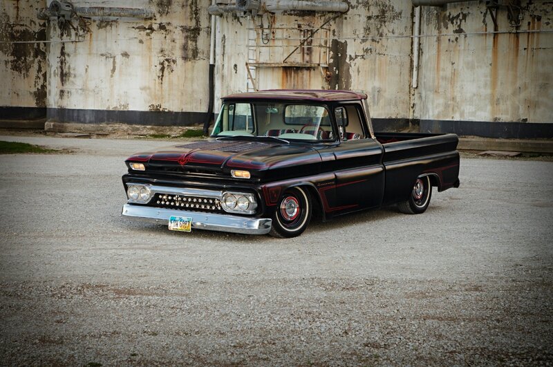 Black Custom Pickup Truck — Dramatic, Photograph, Gravel Lot