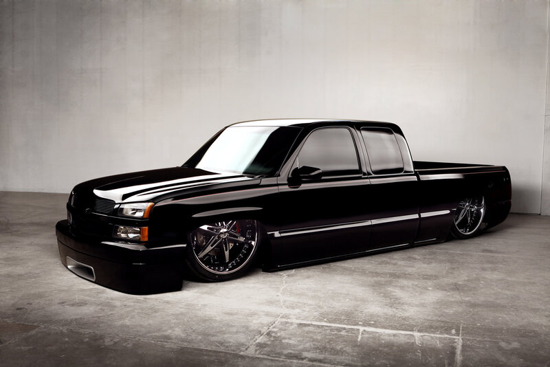 Black Custom Pickup Truck — Dramatic, Photograph, Wheels, Bed