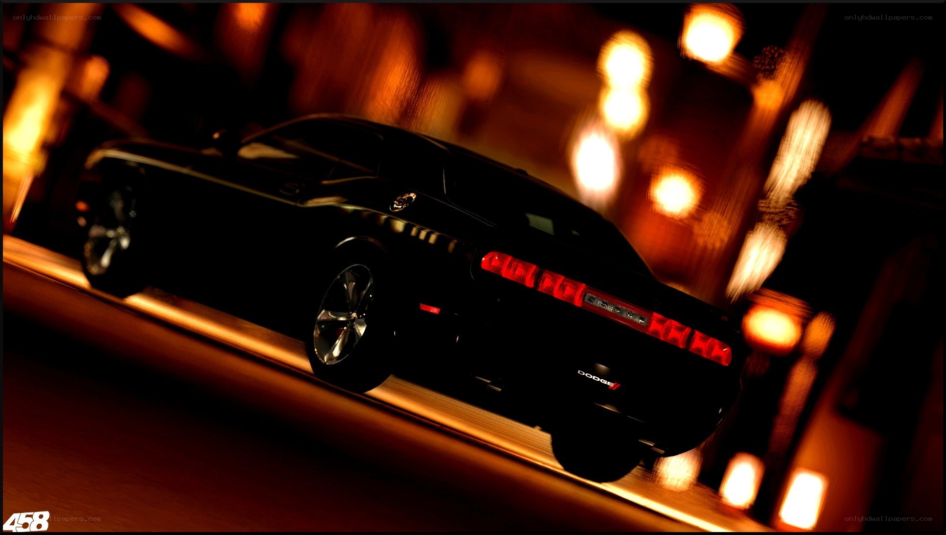 Black Dodge Challenger at night