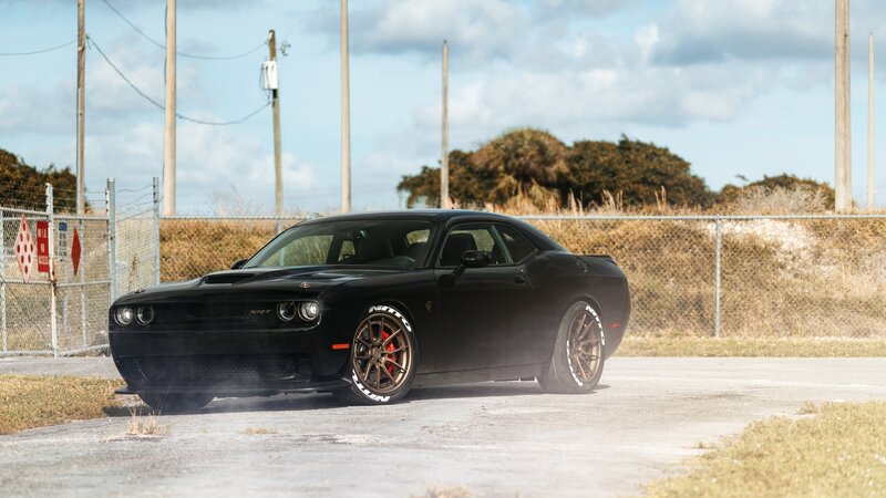 Black Dodge Challenger — Calm, Afternoon, Photograph, Car, Fence