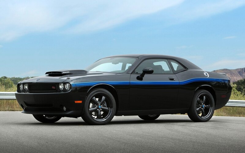 Black Dodge Challenger — Calm, Afternoon, Photograph, Car, Road, Mountain, Blue