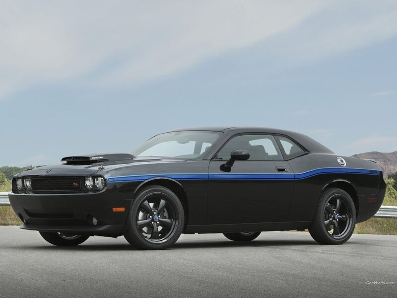 Black Dodge Challenger — Calm, Afternoon, Photograph, Car, Road, Mountains