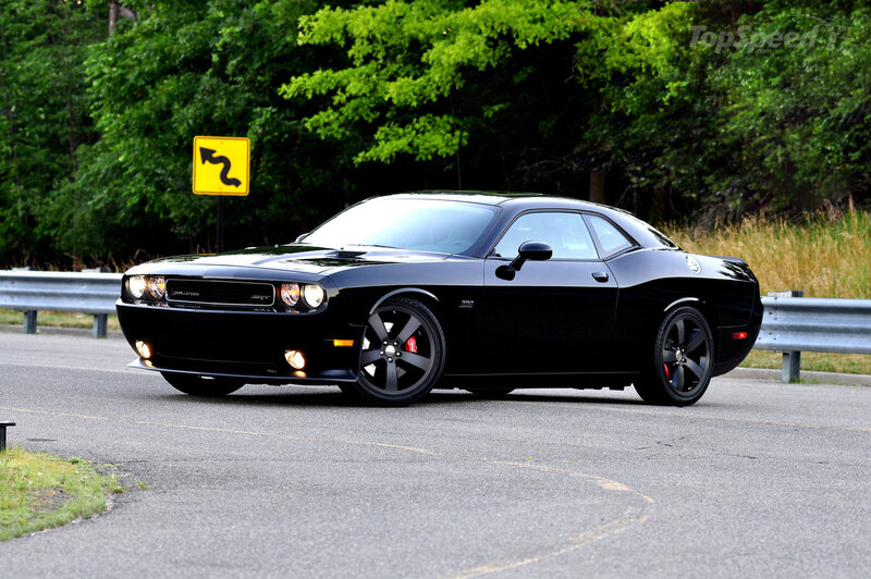 Black Dodge Challenger — Calm, Afternoon, Photograph, Car, Road Sign