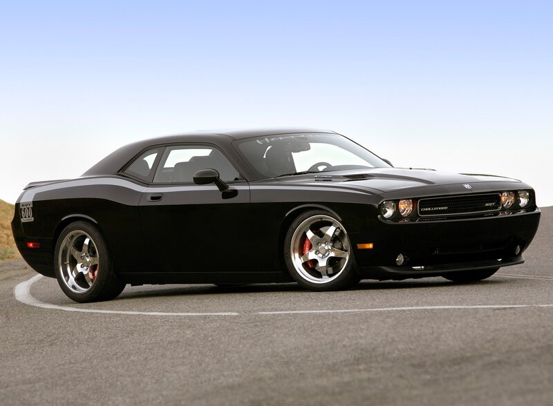 Black Dodge Challenger — Calm, Afternoon, Photograph, Car, Road, Sky