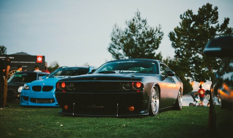 Black Dodge Challenger — Calm, Sunset, Photograph