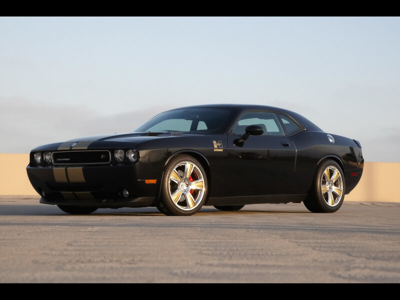 Black Dodge Challenger — Calm, Sunset