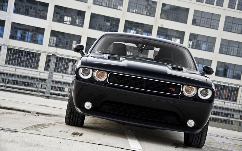 Black Dodge Challenger — Dramatic, Afternoon, Photograph, Building