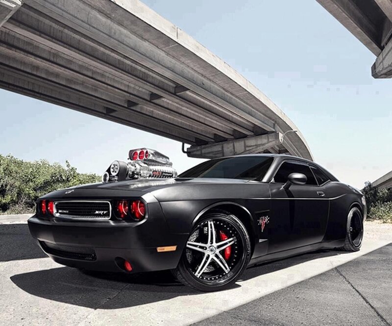 Black Dodge Challenger — Dramatic, Afternoon, Photograph, Car, Overpass, Engine