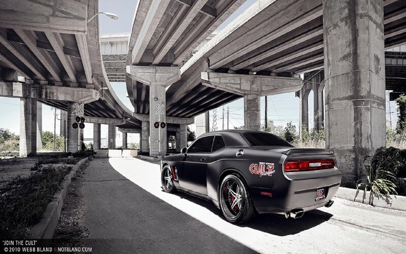 Black Dodge Challenger — Dramatic, Afternoon, Photograph, Car, Overpass